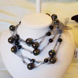 NWT Handmade Glass & Ribbon Necklace 44"